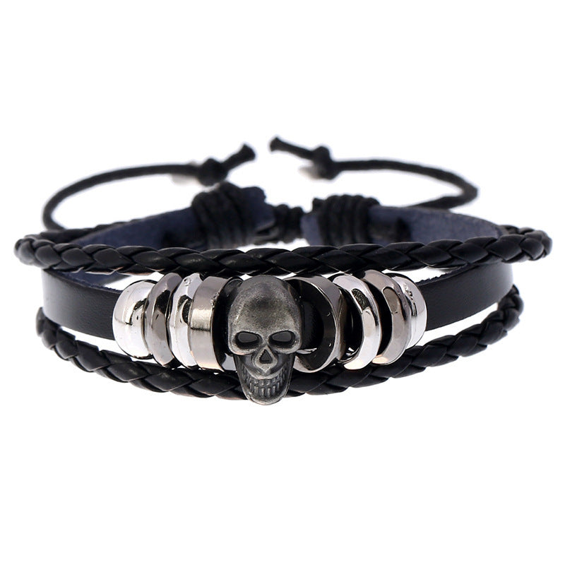 Jewelry Personality Beaded Skull Men's Cowhide Bracelet