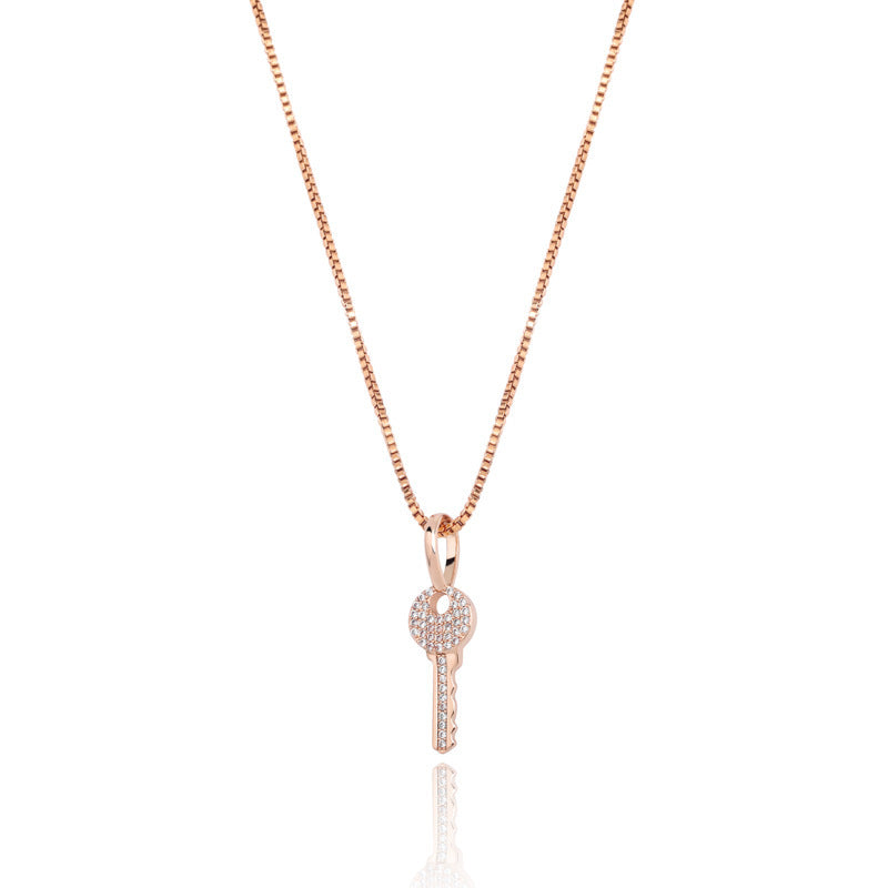 Necklace Jewelry Micro Inlaid Zircon 925 Silver Key Pendant for Men and Women