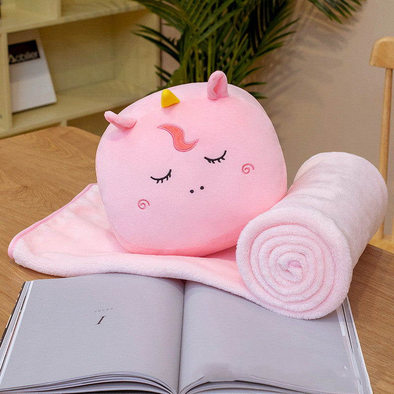 Warm in winter with a pillow and a stuffed toy blanket