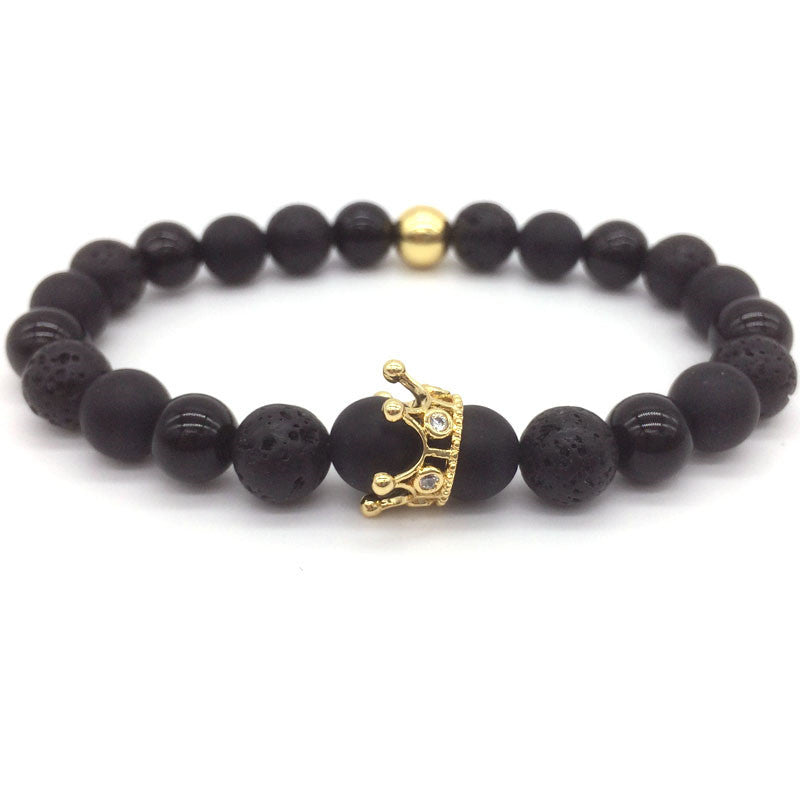 Hot Trendy Lava Stone Pave CZ Imperial Crown And Helmet Charm Bracelet For Men Or Women Bracelet Jewelry Pulseira hombres