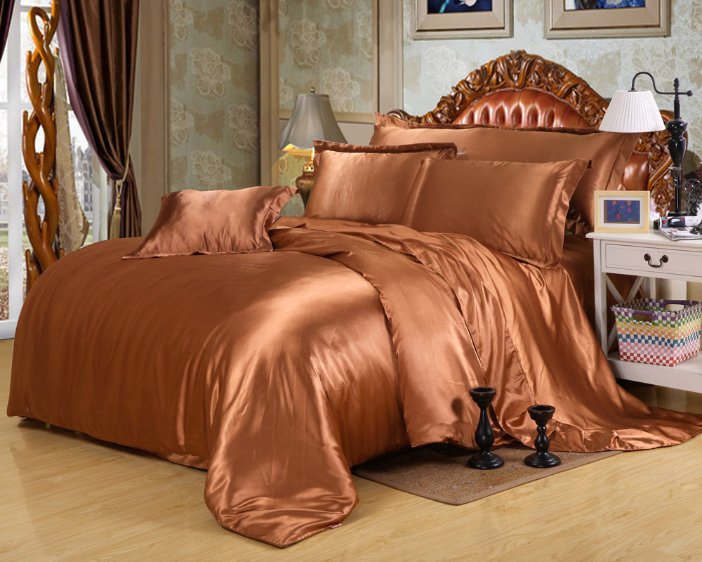 Artificial Silk Double-sided Silk Satin Quilt Cover Bed Sheet Four-piece Set