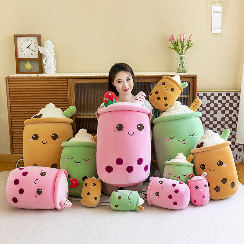 Fruit Milky Tea Cup Pillow Plush Toy Leather Phone Case