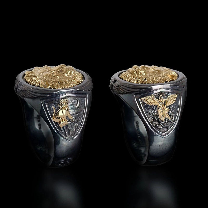Men's gold plated double creative lion jewelry