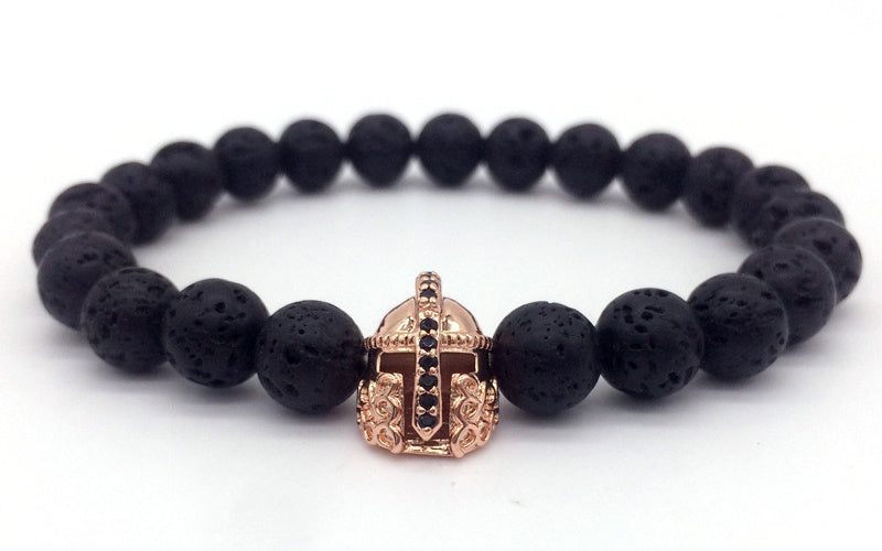 Hot Trendy Lava Stone Pave CZ Imperial Crown And Helmet Charm Bracelet For Men Or Women Bracelet Jewelry Pulseira hombres