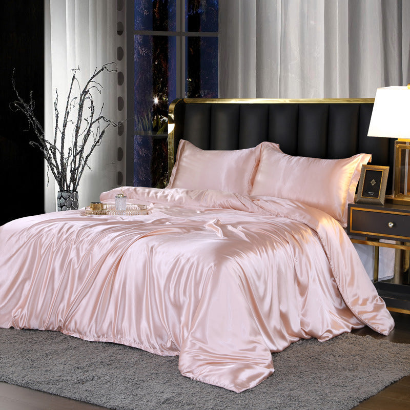 Artificial Silk Double-sided Silk Satin Quilt Cover Bed Sheet Four-piece Set