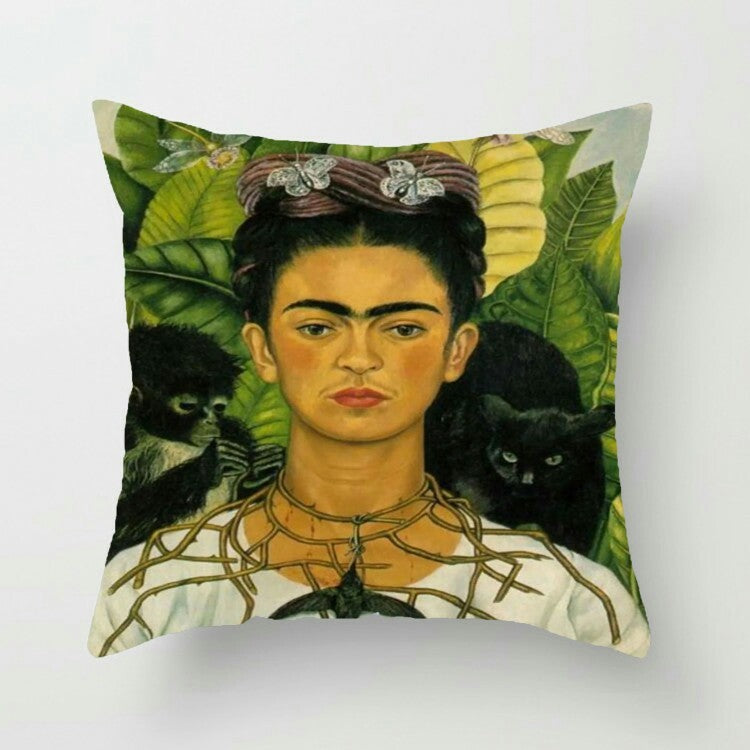 New Mexico Frida Caro Woman Self-portrait Pattern Digital Printing Linen Pillow Cover