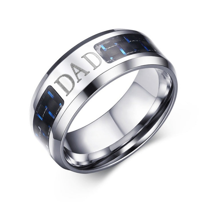 Classic Jewelry 8MM Stainless Steel Blue  Black Carbon Fiber Steel Ring Men's Jewelry R 281