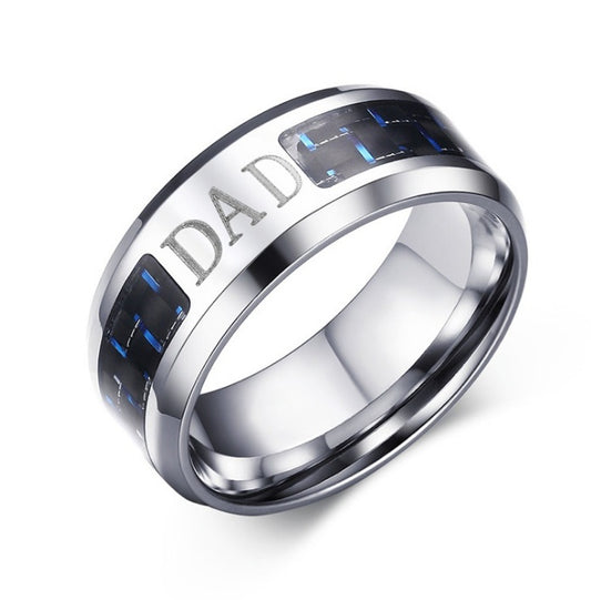 Classic Jewelry 8MM Stainless Steel Blue  Black Carbon Fiber Steel Ring Men's Jewelry R 281