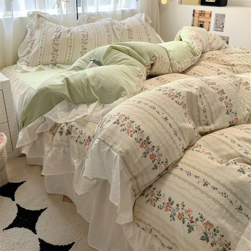 Korean Ins Maiden Lace Tulip Washed Cotton Four-piece Set