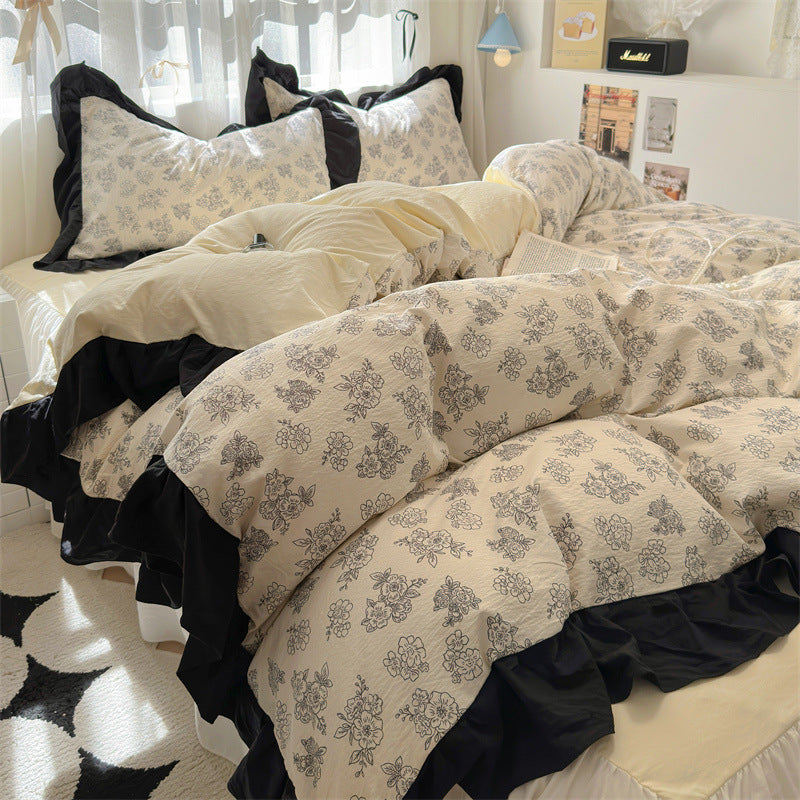 Korean Ins Maiden Lace Tulip Washed Cotton Four-piece Set