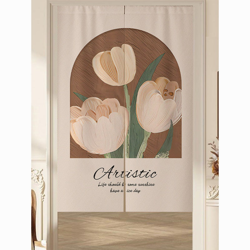 Cream Flowers Simple Door Curtain Bathroom Windshield