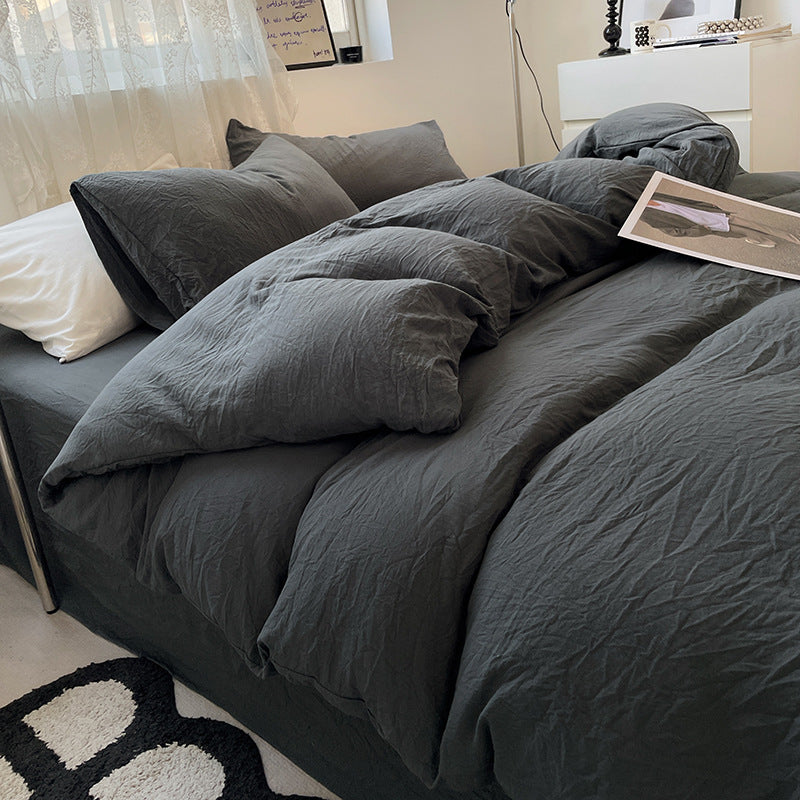 Four-piece Bed Set Solid Color Sanding Washed Cotton Duvet Cover