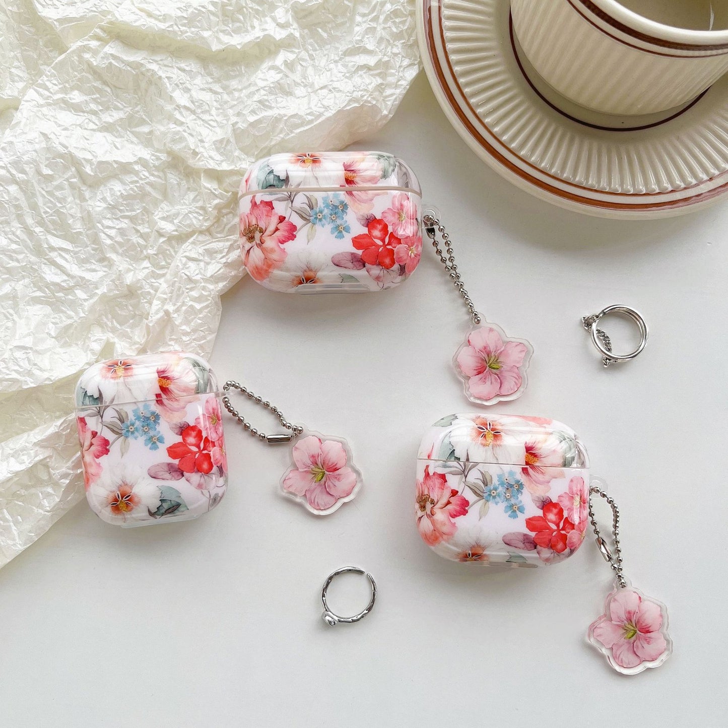 Bluetooth Earbuds Case Protective Cover Simple Watercolor Flower