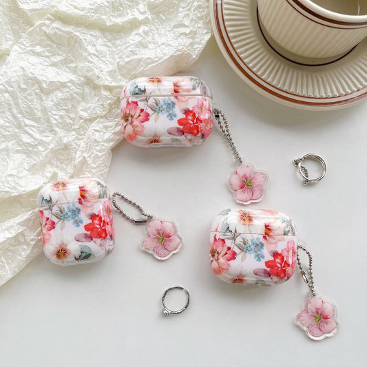 Bluetooth Earbuds Case Protective Cover Simple Watercolor Flower
