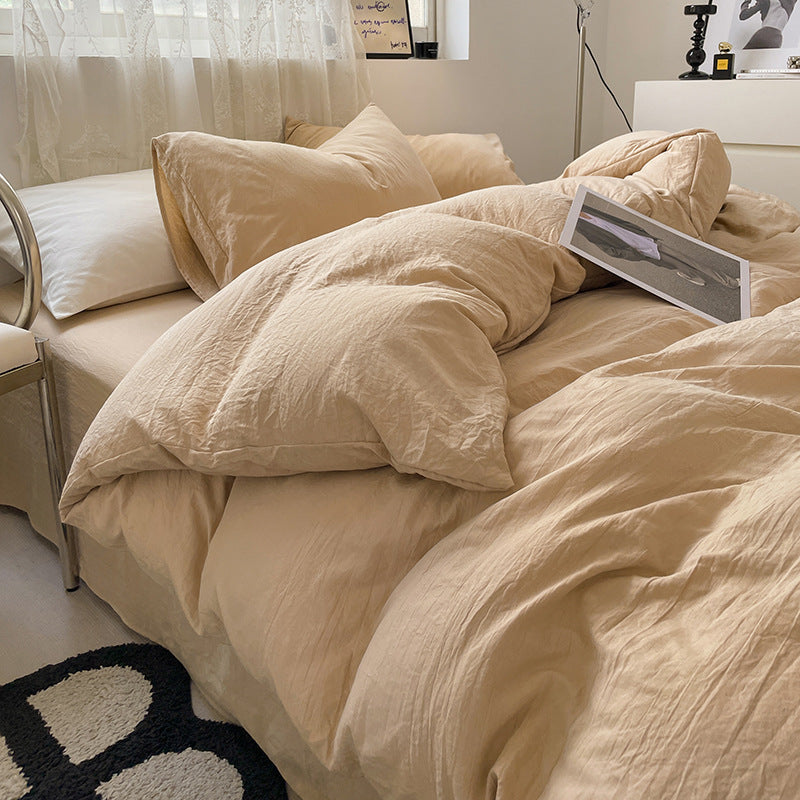Four-piece Bed Set Solid Color Sanding Washed Cotton Duvet Cover
