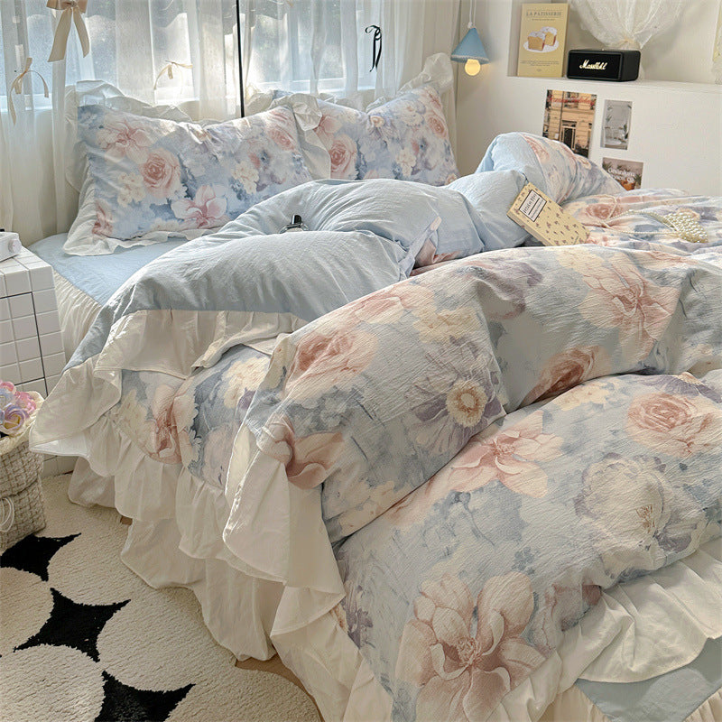 Korean Ins Maiden Lace Tulip Washed Cotton Four-piece Set
