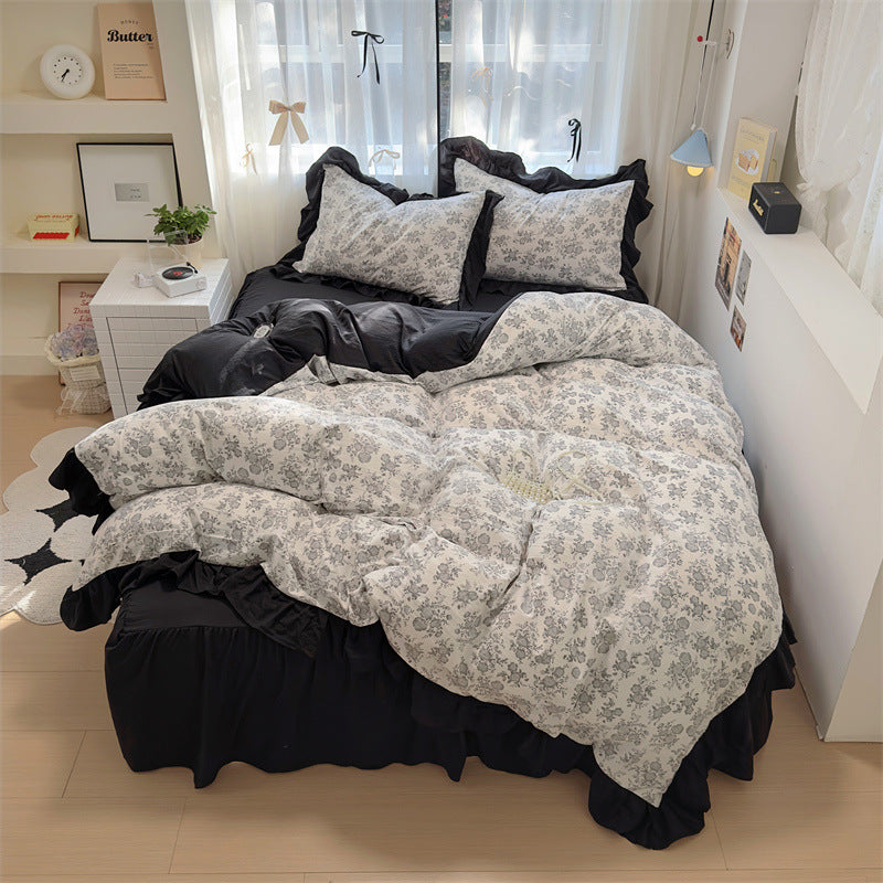 Korean Ins Maiden Lace Tulip Washed Cotton Four-piece Set
