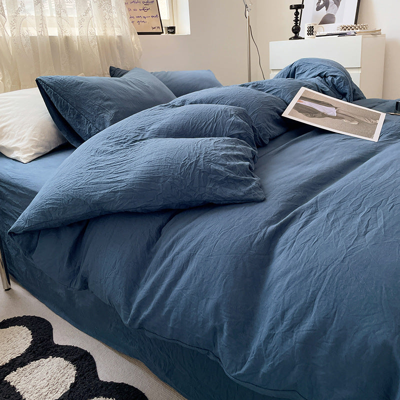 Four-piece Bed Set Solid Color Sanding Washed Cotton Duvet Cover