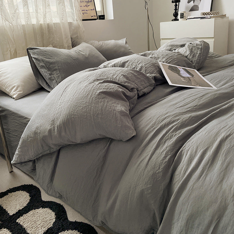 Four-piece Bed Set Solid Color Sanding Washed Cotton Duvet Cover