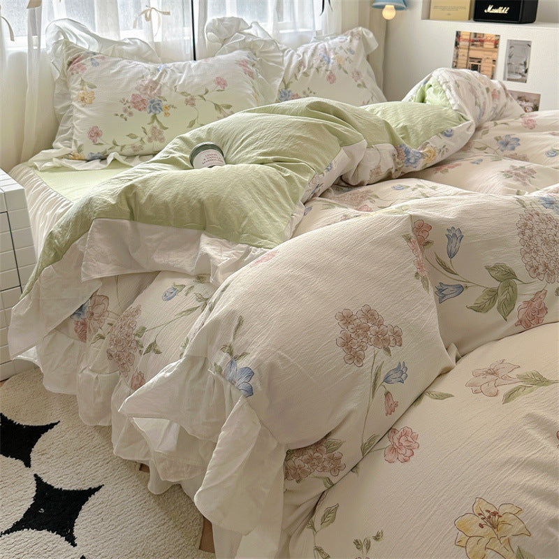 Korean Ins Maiden Lace Tulip Washed Cotton Four-piece Set