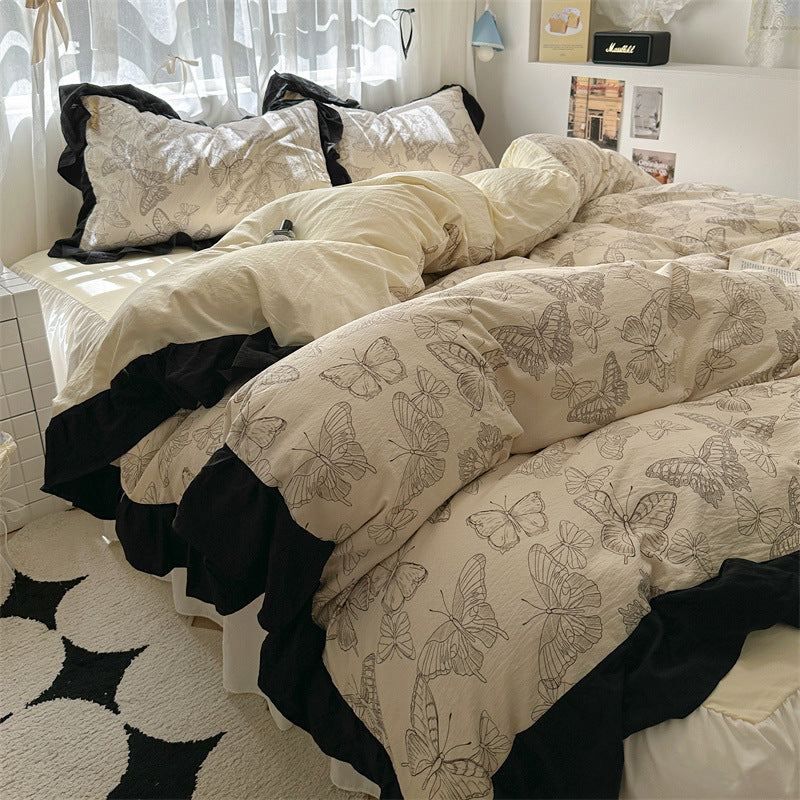 Korean Ins Maiden Lace Tulip Washed Cotton Four-piece Set