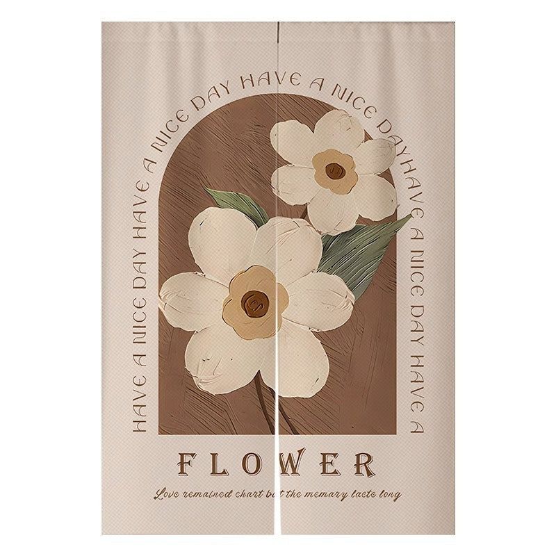 Cream Flowers Simple Door Curtain Bathroom Windshield
