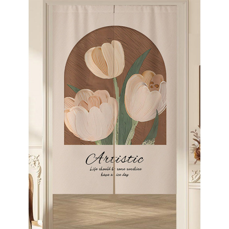 Cream Flowers Simple Door Curtain Bathroom Windshield
