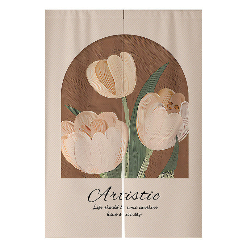 Cream Flowers Simple Door Curtain Bathroom Windshield