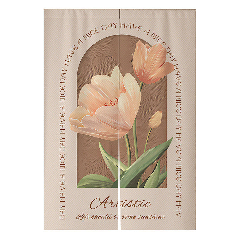 Cream Flowers Simple Door Curtain Bathroom Windshield