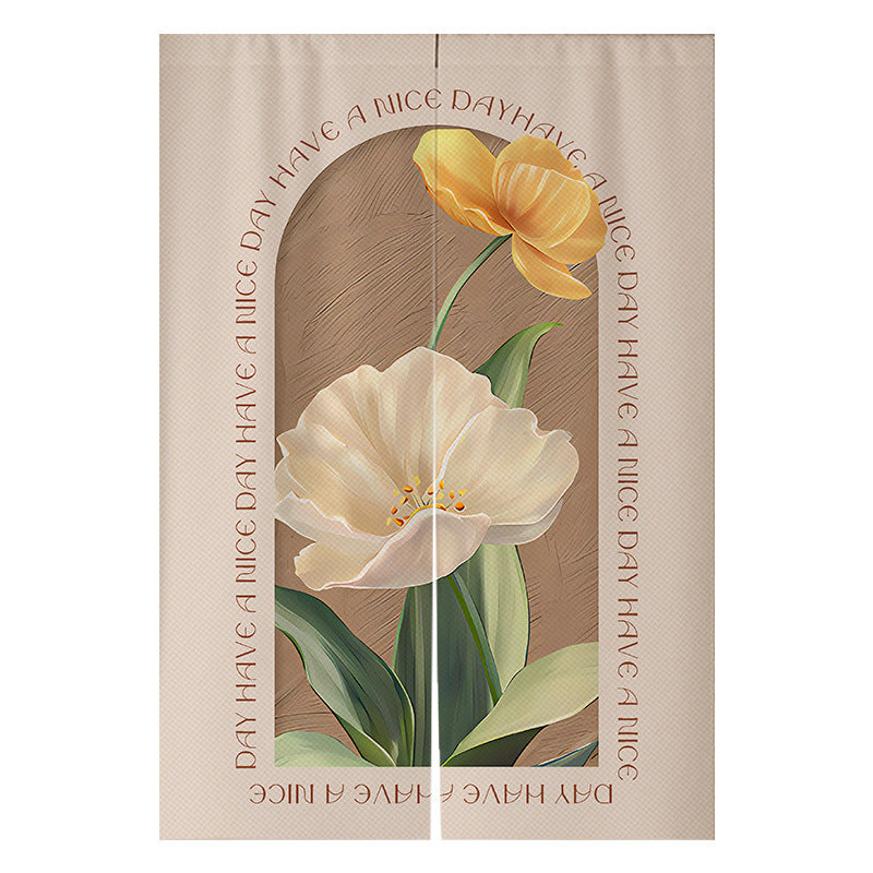 Cream Flowers Simple Door Curtain Bathroom Windshield