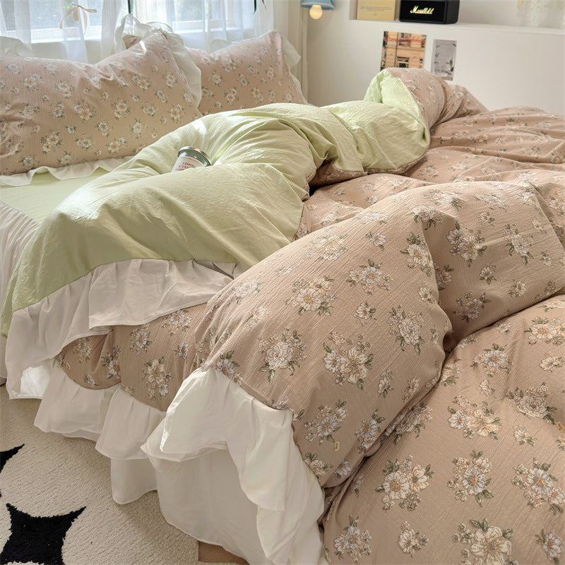 Korean Ins Maiden Lace Tulip Washed Cotton Four-piece Set