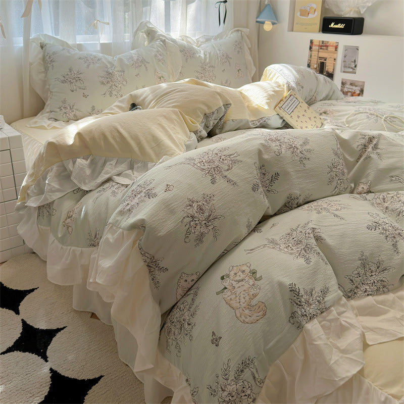 Korean Ins Maiden Lace Tulip Washed Cotton Four-piece Set