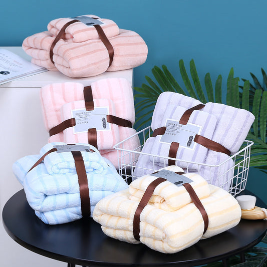Thin Stripes Thickened Absorbent Coral Fleece Towels Suit