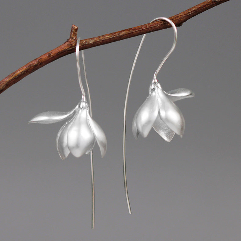 Gold Silver Earring Fashion Jewelry Elegant Magnolia Flower Dangle Earrings For Women Gifts