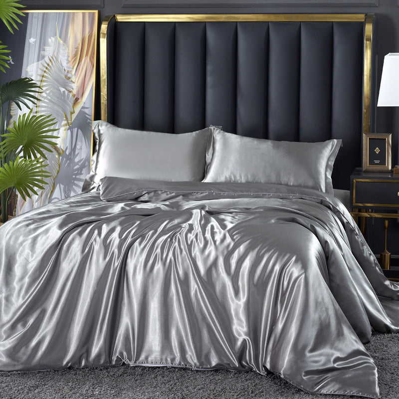 Artificial Silk Double-sided Silk Satin Quilt Cover Bed Sheet Four-piece Set