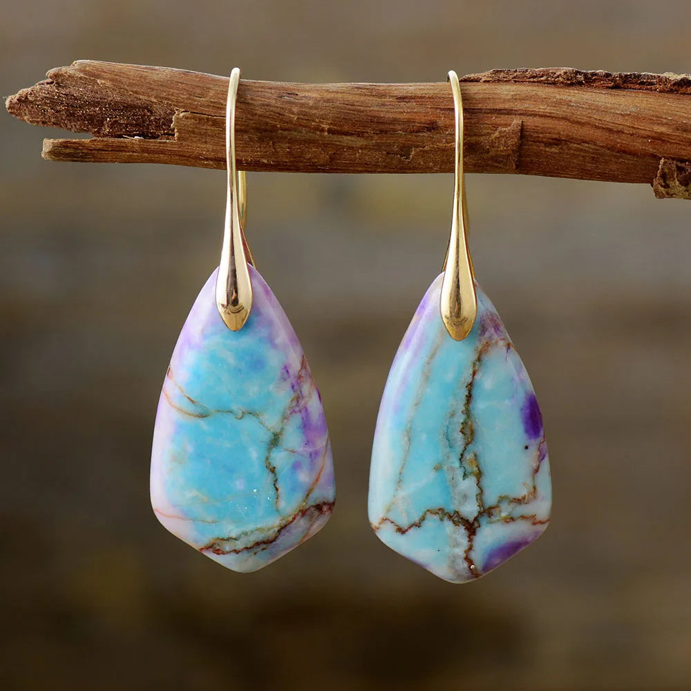 Unique Natural Stone Jewelry Ethnic Gold Plated Earrings For Women