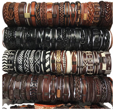 Handmade Mixed Style Woven Leather Cuff Jewelry