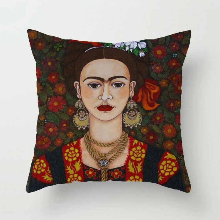 New Mexico Frida Caro Woman Self-portrait Pattern Digital Printing Linen Pillow Cover