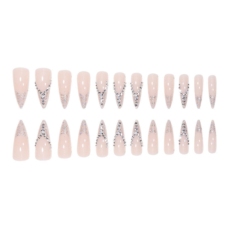 Bride French Diamond Fragments Fake Nail Sticker Long