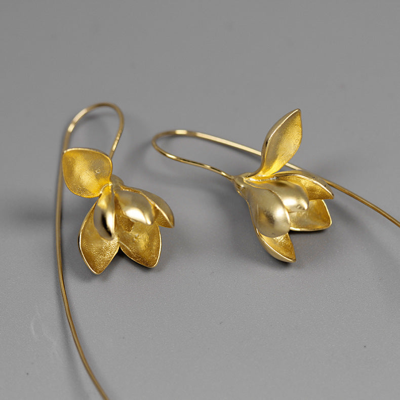 Gold Silver Earring Fashion Jewelry Elegant Magnolia Flower Dangle Earrings For Women Gifts