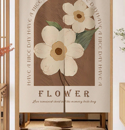 Cream Flowers Simple Door Curtain Bathroom Windshield
