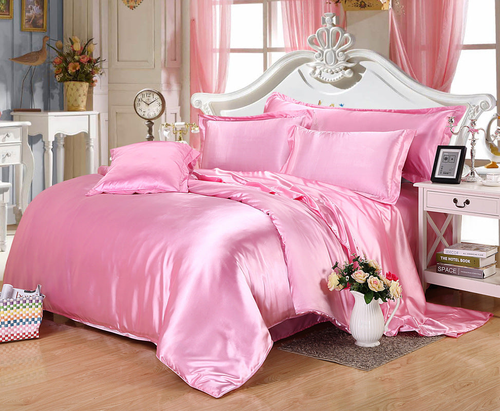 Artificial Silk Double-sided Silk Satin Quilt Cover Bed Sheet Four-piece Set
