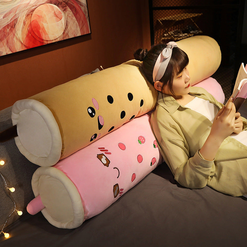 Cute Milk Tea Cylindrical Pillow Bed Doll Plush Removable And Washable