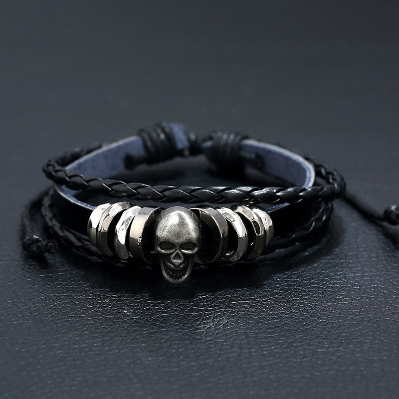 Jewelry Personality Beaded Skull Men's Cowhide Bracelet