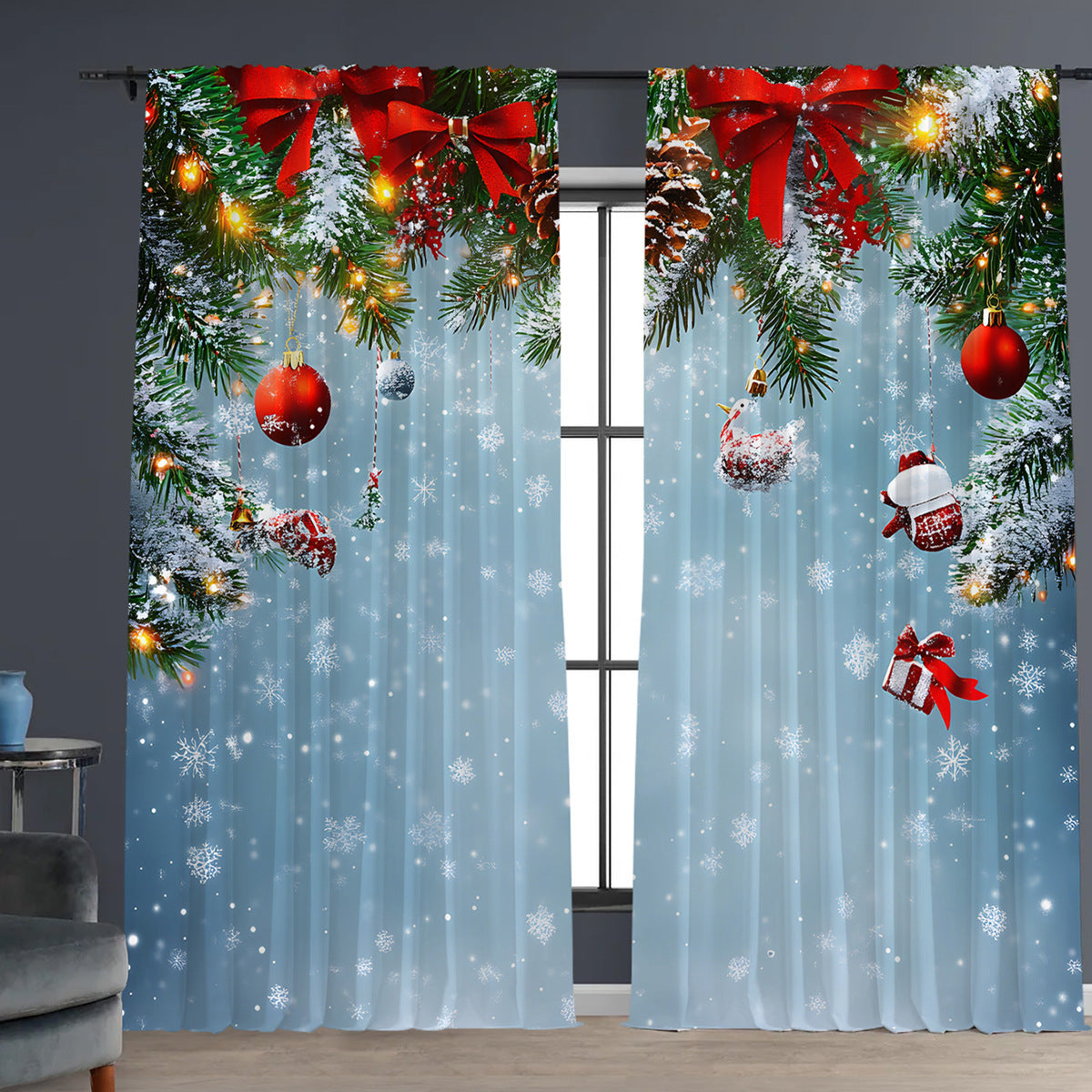 2PCs Christmas Curtain 3D Digital Printing Flower Type