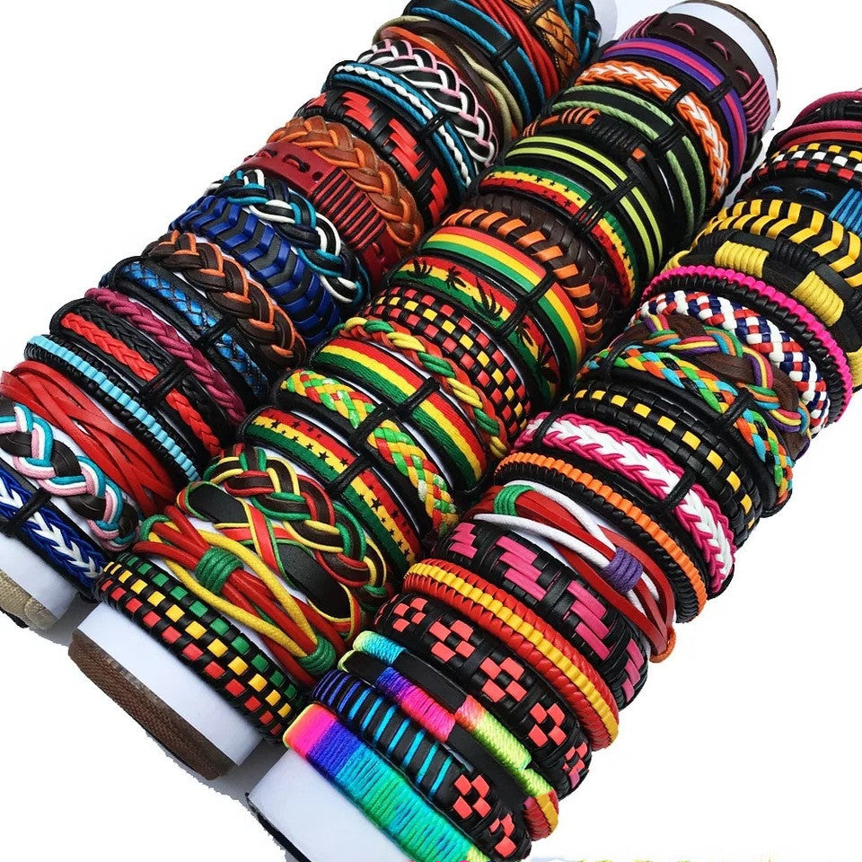 Handmade Mixed Style Woven Leather Cuff Jewelry