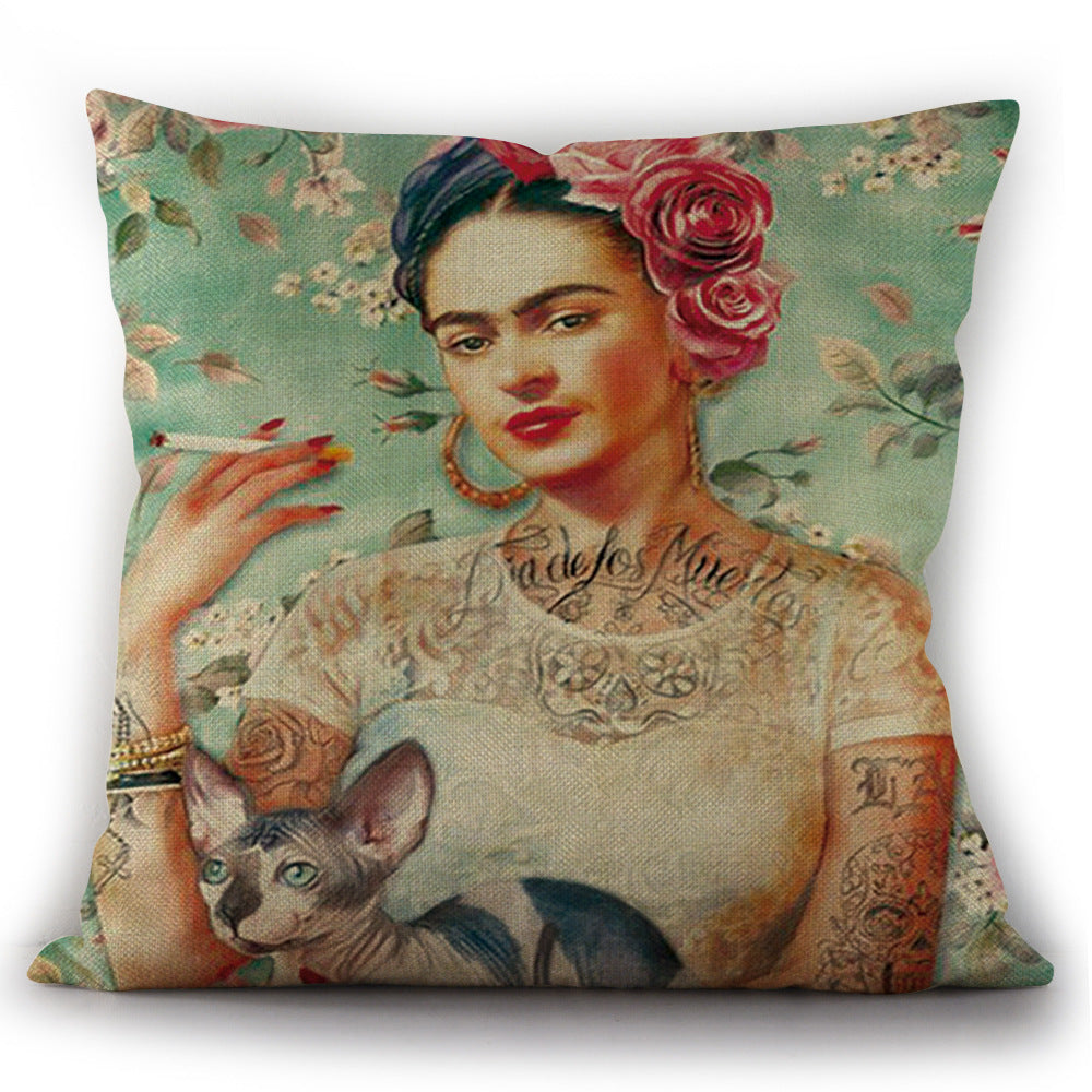Self-portrait Oil Painting Linen Cushion Pillowcase