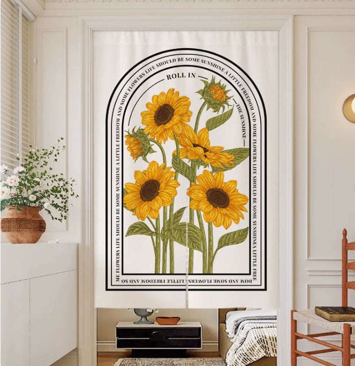 Cream Flowers Simple Door Curtain Bathroom Windshield
