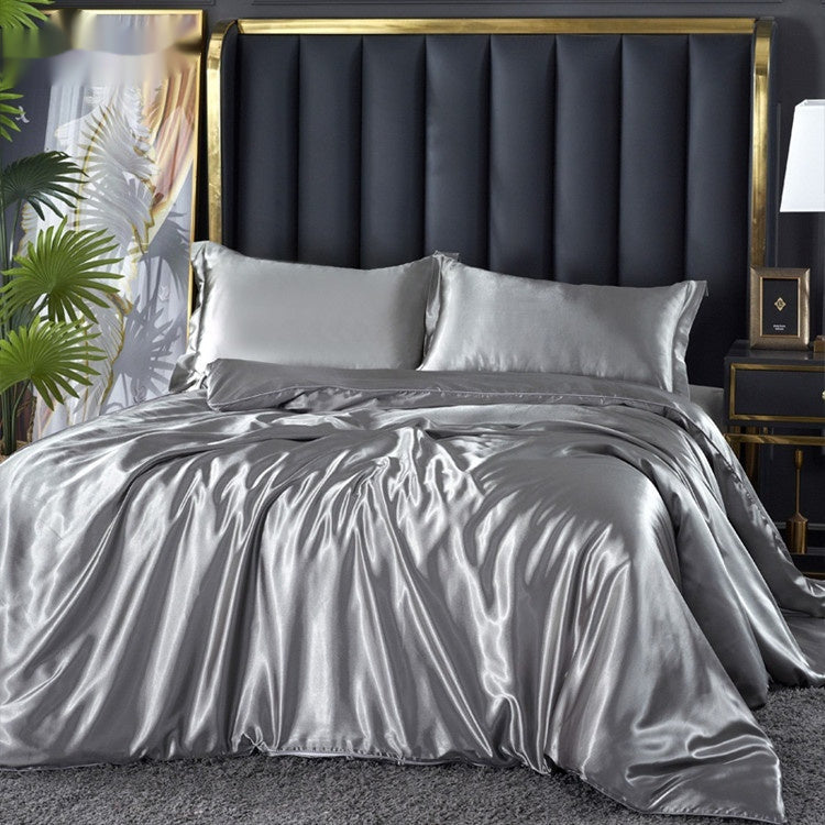 Artificial Silk Double-sided Silk Satin Quilt Cover Bed Sheet Four-piece Set